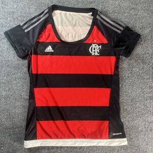 Flamengo Jersey Womens Medium Red Black Soccer Football Adidas ClimaCool Home